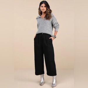 Lulus Easy Confidence Black Cuffed Wide-Leg Pants size XL nwt